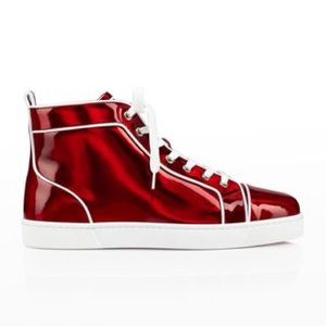 Christian Louboutin Louis Orlato Patent Psychic High Top Sneaker Red Sz 43